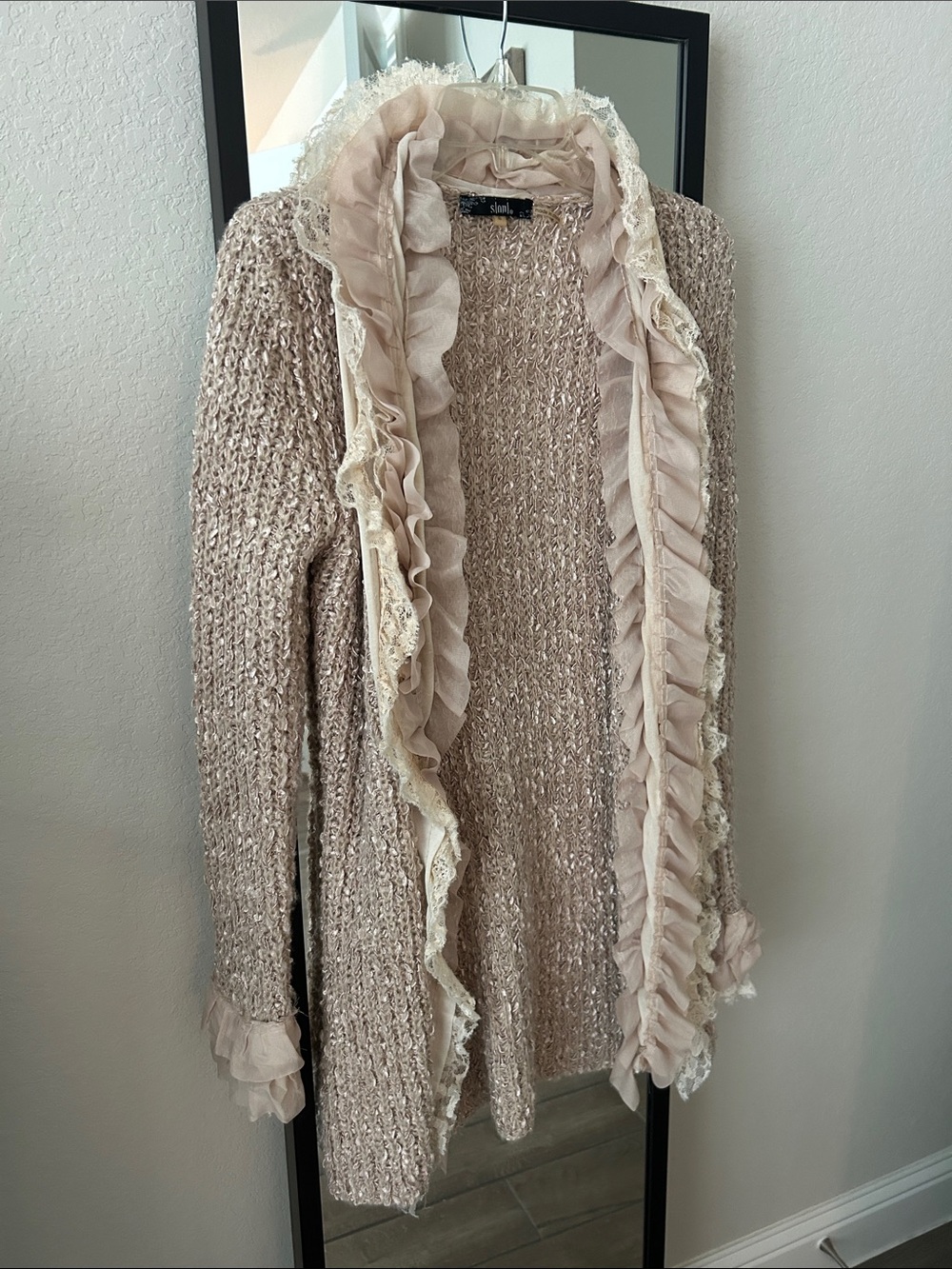 Sioni Beige Ruffle Knit Cardigan